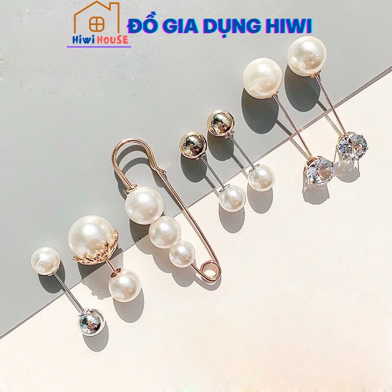 Set cài áo 7 món, gim quần áo đính ngọc trai nhân tạo 7 món siêu xinh