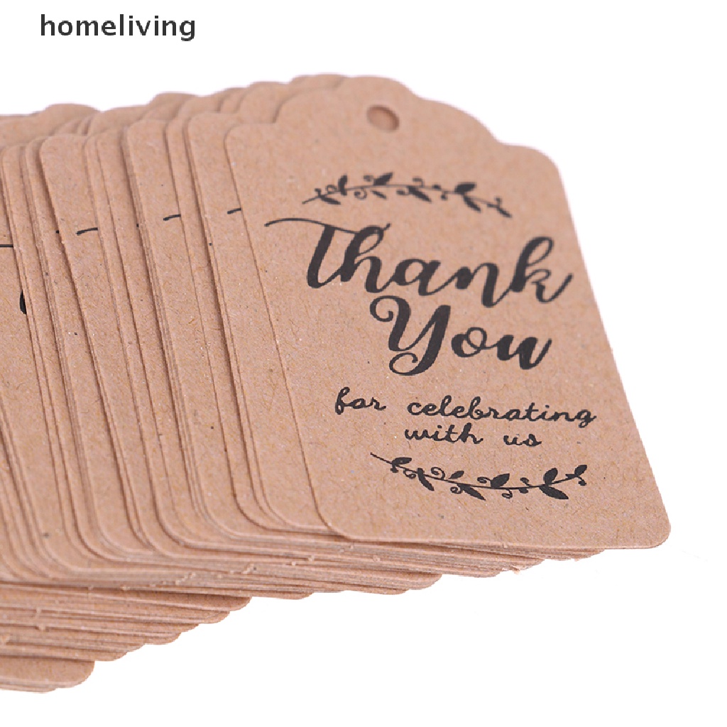 Set 100 Thẻ Giấy Nâu In Chữ Thank You Dùng Để Trang Trí Quà Tặng