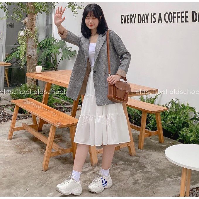 Áo Vest Khoác Ngoài Blazer Ulzzang Nữ, Áo Blazer Dài Tay Vải Dạ 2 Lớp Kẻ