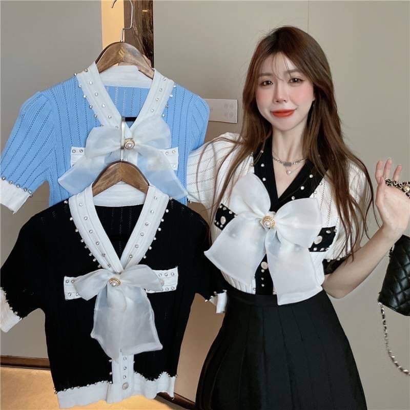 Áo Len Cộc Nơ Đá Tiểu Thư (có kèm video ảnh thật) | BigBuy360 - bigbuy360.vn