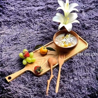 Khay gỗ hình chữ nhật tay cầm bày đồ ăn