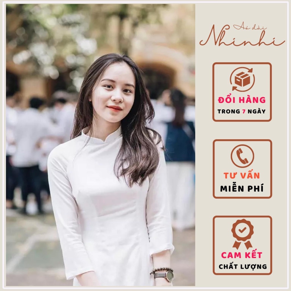 Áo dài trắng nữ sinh, áo dài đi học nữ tay lỡ NHINHI lụa Tây thi