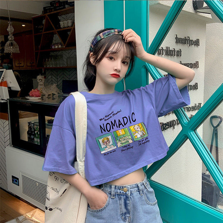 Áo Thun Lửng Ngắn Tay Phong Cách Hàn Quốc Dành Cho Nữ