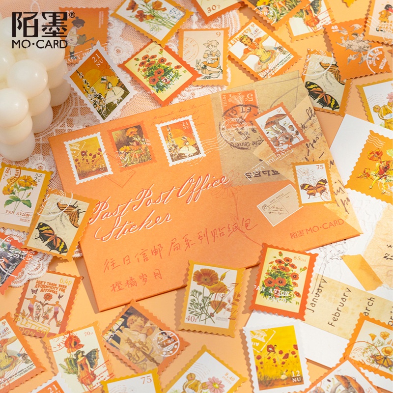 Enjoymore Set 46 Miếng Dán Hình Tem Vintage + Bìa Thư Cổ Điển Trang Trí Sổ Bullet Journal Hình Dán Sticker Nhãn Retro