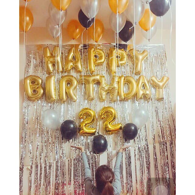 Bộ Bóng Trang Trí Sinh Nhật MS001 Tặng Kèm rèm Kim tuyến