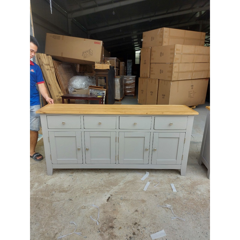 Tủ buffet 4 cánh 4 hộc màu xám đỉnh sồi hàng XK KT: Dài 170 x sâu 38 x cao 80cm