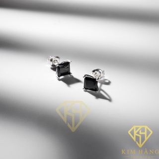 Khuyên Tai Bạc Nụ Đá Vuông Đen Huyền Bí KHJER055 - Khuyến Tai Nạm Đá Lấp Lánh