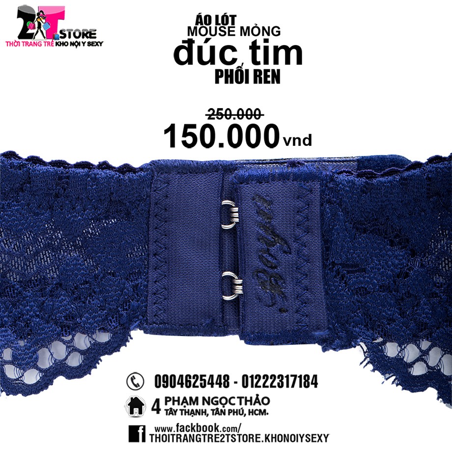 Áo Nâng Ngực Mouse Mỏng Đúc Tim Phối Ren (Xanh Dương)