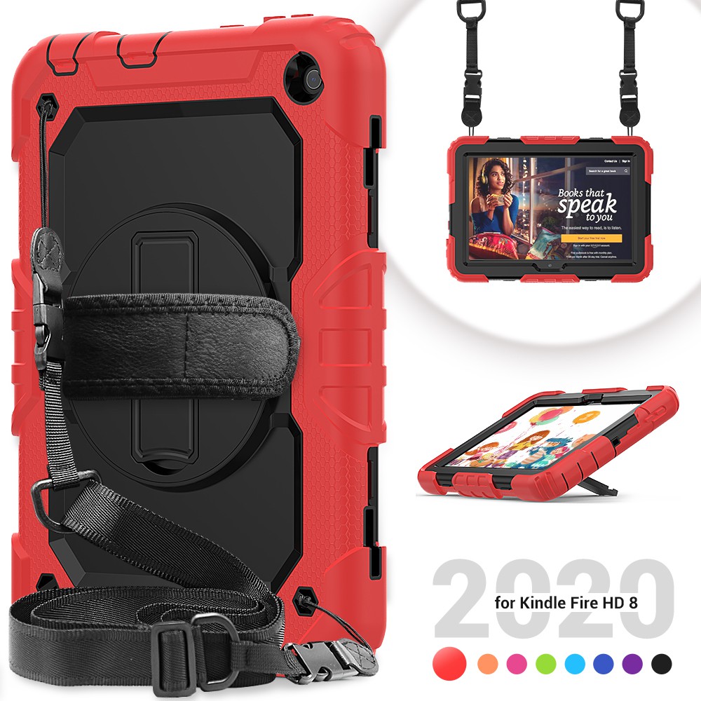 Amazon kindle Fire HD 8/8Plus（2020）Contains high-end PET film Shockproof Heavy Duty Protective Rugged Case with Shoulder strap