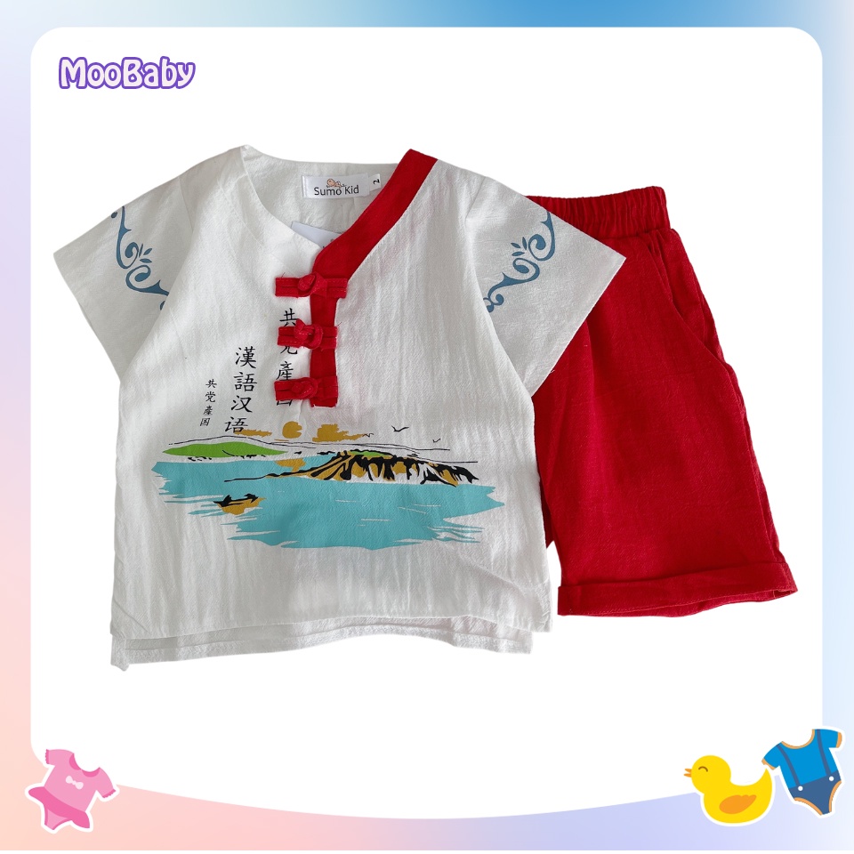 Bộ Cộc Tay Bé Trai In Mẫu Cổ Trang Hàn, Quần Áo Hè Cho Bé Chất Đũi Cực Mát Cho Bé Từ 6-27kg - MOOBABY SHOP
