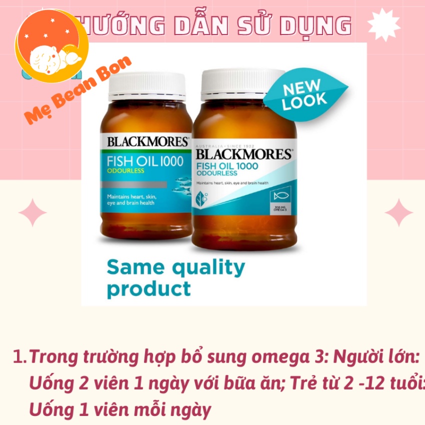 dầu cá úc Blackmores Fish Oil Odourless 400 viên không mùi bổ trợ sức khỏe tim mạch mắt não mọi lứa tuổi- mẹ bean bon
