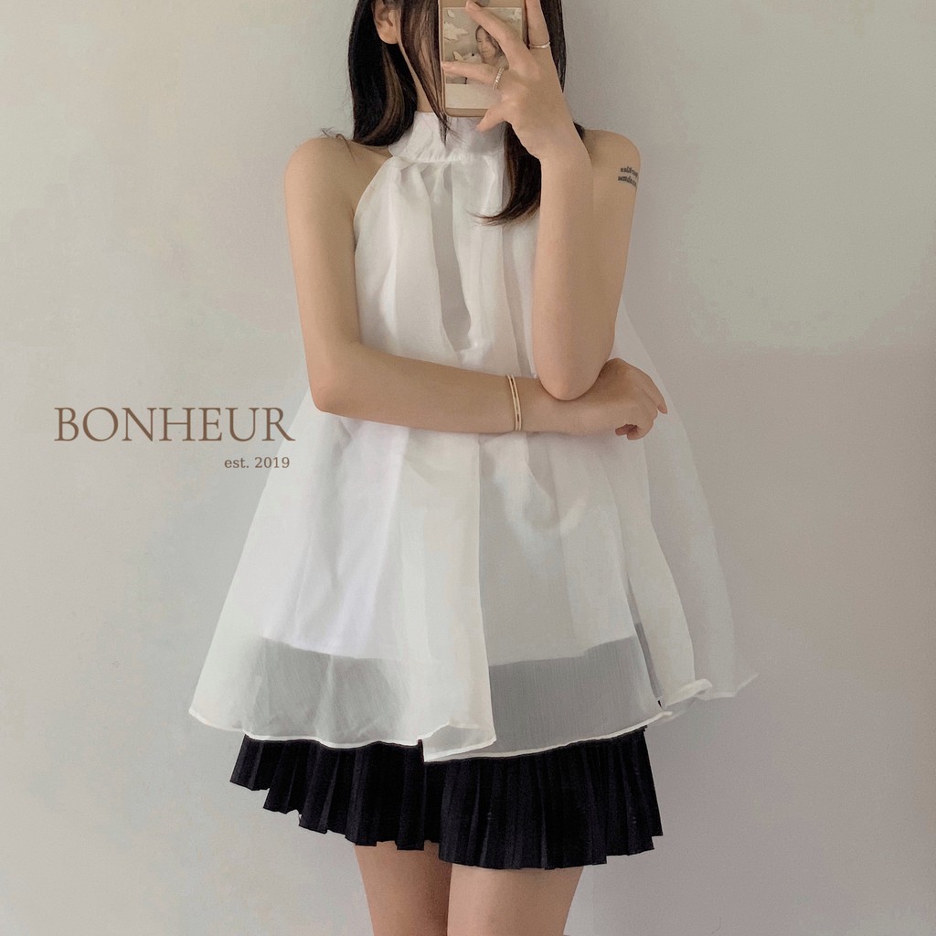 Áo cổ yếm voan 2 lớp kèm dây mặc 2 kiểu bồng bềnh công chúa tiểu thư sang chảnh Mona Top | BigBuy360 - bigbuy360.vn