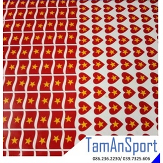 Sticker dán mặt cờ đỏ sao vàng cổ vũ thể thao hình lá cờ và trái tim (bán lẻ)