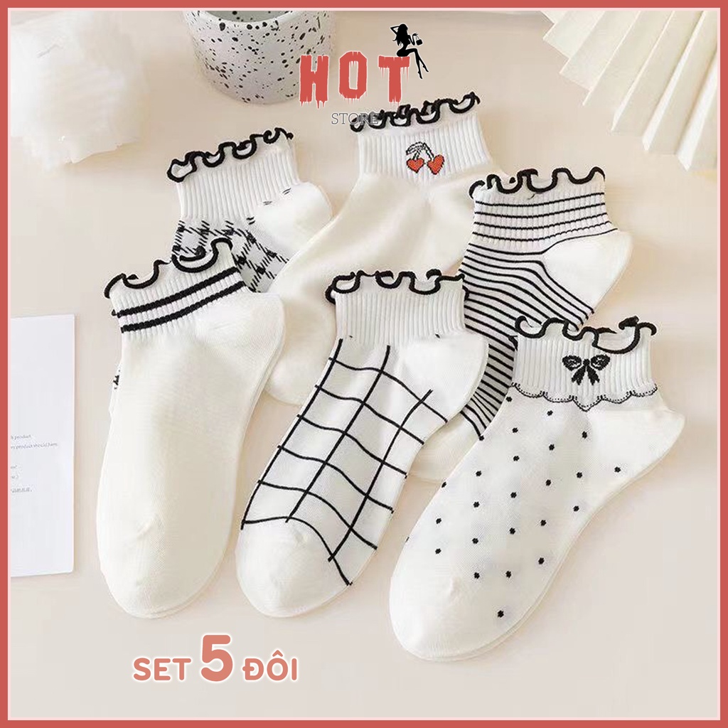 Tất nữ cổ ngắn phong cách Vintage Hàn Quốc, vớ cổ ngắn chất liệu cotton - Hot Store