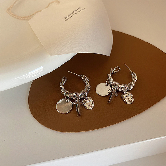 Khuyên tai kim loại hình thánh giá thời trang phong cách Hàn Quốc dành cho nữ 22861