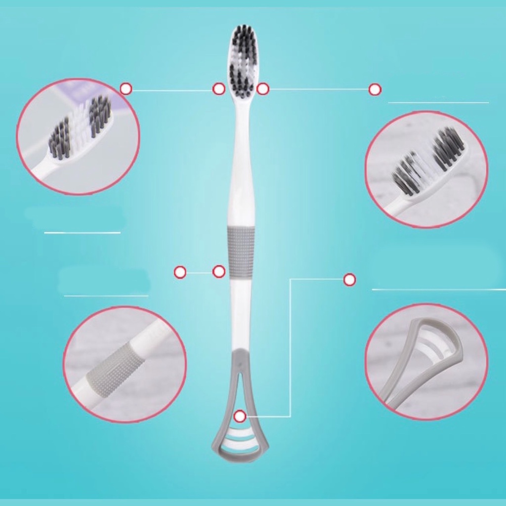 🔴Đang Sale || Hộp 8 Chiếc Bàn Chải Đánh Răng 2 In 1 Có Rơ Lưỡi Siêu Tiện.