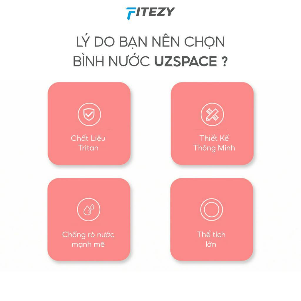 Bình nước thể thao FITEZY, bình nước Tritan 1000 ML có dây đeo chắc chắn tập gym, đi học cao cấp