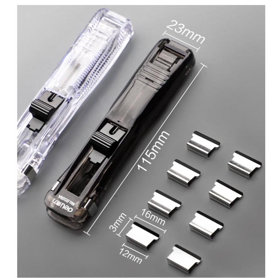 Set kẹp giấy và 8 ghim thay thế có thể kẹp đến 40 tờ giấy tiện dụng Deli 8591 / OEM trong suốt nhiều hình