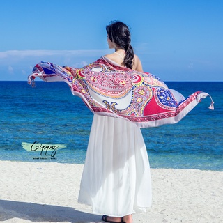 Khăn choàng boho đi biển, khăn choàng họa tiết thổ cẩm du lịch, phong cách vintage - Gippy Decor