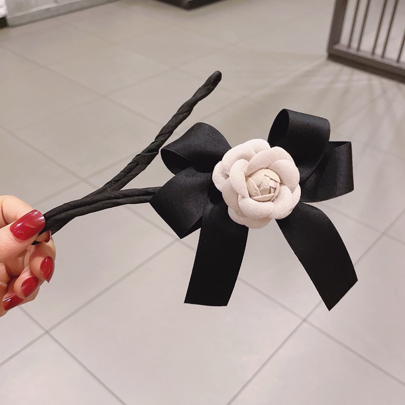 Dây buộc tóc thắt nơ ruy băng hình hoa trà phong cách Hàn Quốc dễ thương cho nữ