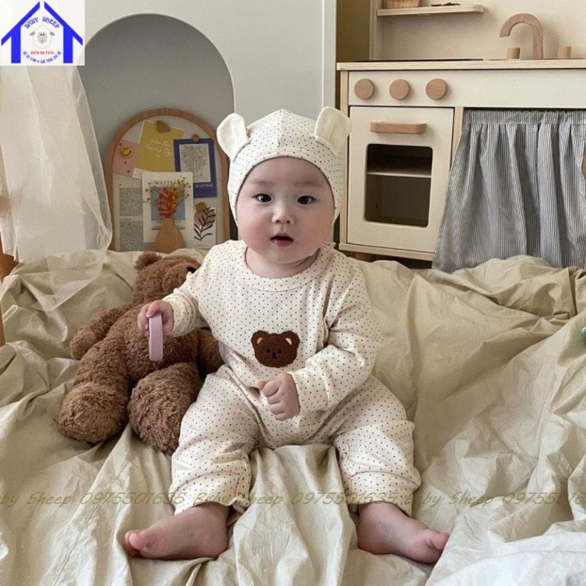 Body Chấm Bi Dài Tay Dài Chân họa tiết hình Gấu Nâu Phong Cách Hàn Quốc Cho Bé Trai Bé Gái diện đầy tháng thôi nôi