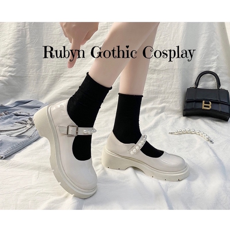 [SẴN - NÊN LÙI 1 SIZE] ✨ Giày Lolita Quai Ngang Đính Hạt Xinh Xắn đế 6,5cm ( trắng, đen ) 2215