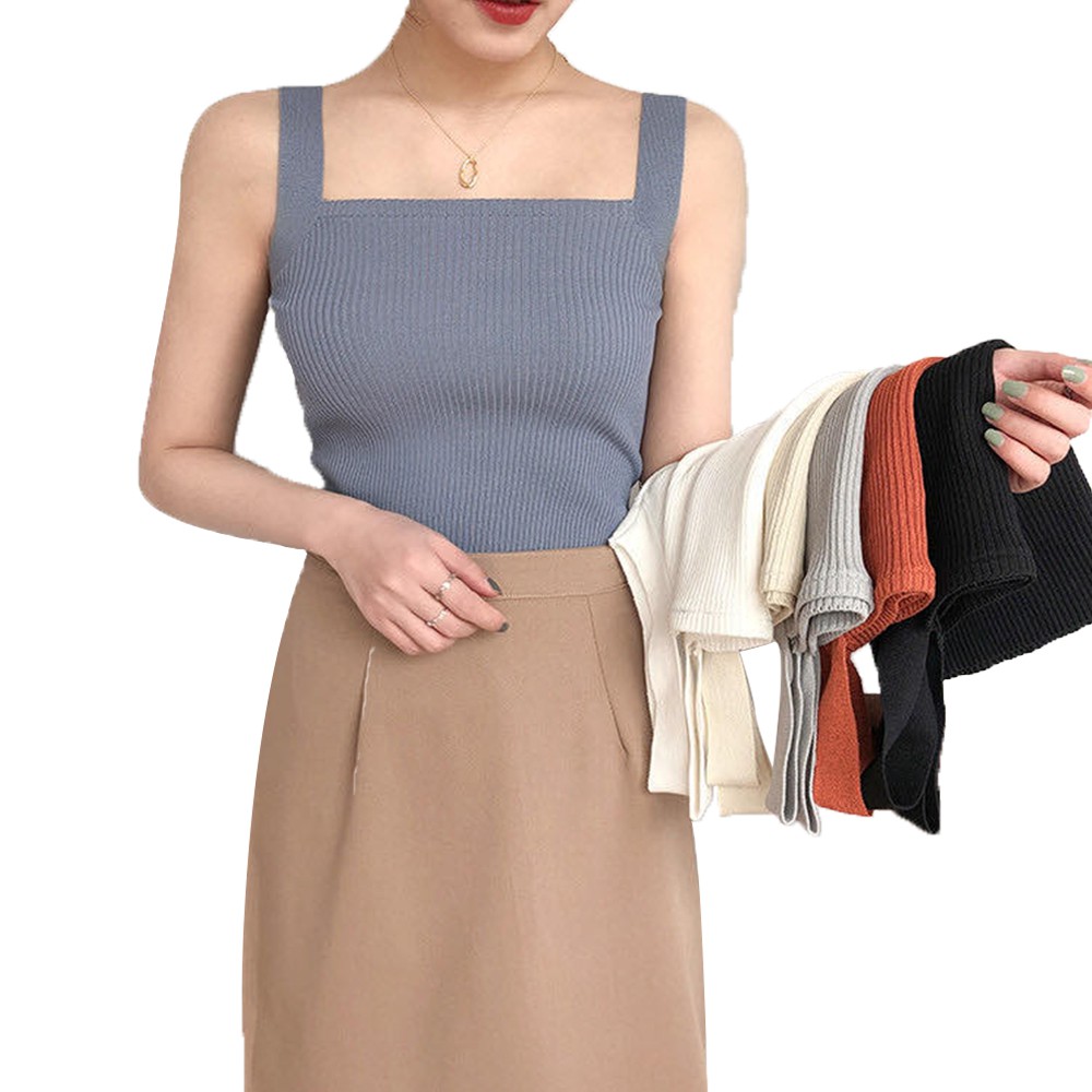 Áo Dệt Kim Hai Dây Cổ Vuông Dáng Ôm Thời Trang Cho Nữ