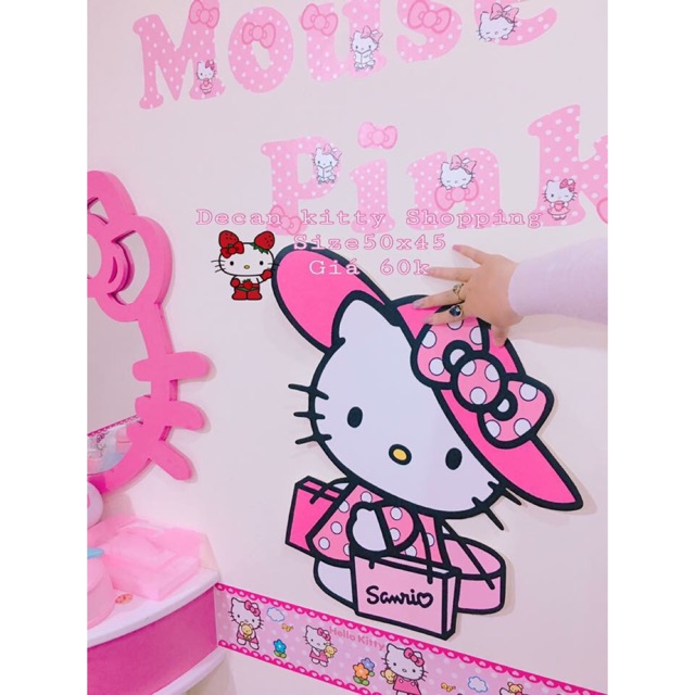 Decan dán tường kitty shopping