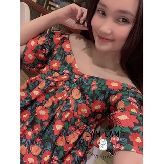 Đầm Hoa Xoè Nơ Tay Bồng