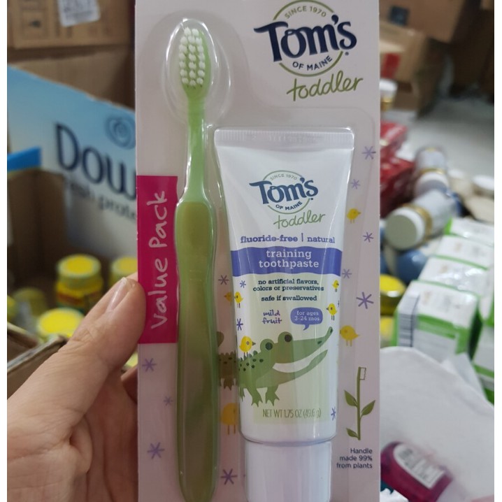 [Siêu Tiết Kiệm] Kem đánh răng + bàn chải Tom's Of Maine Natural Todder Training Toothpaste 3 - 24M