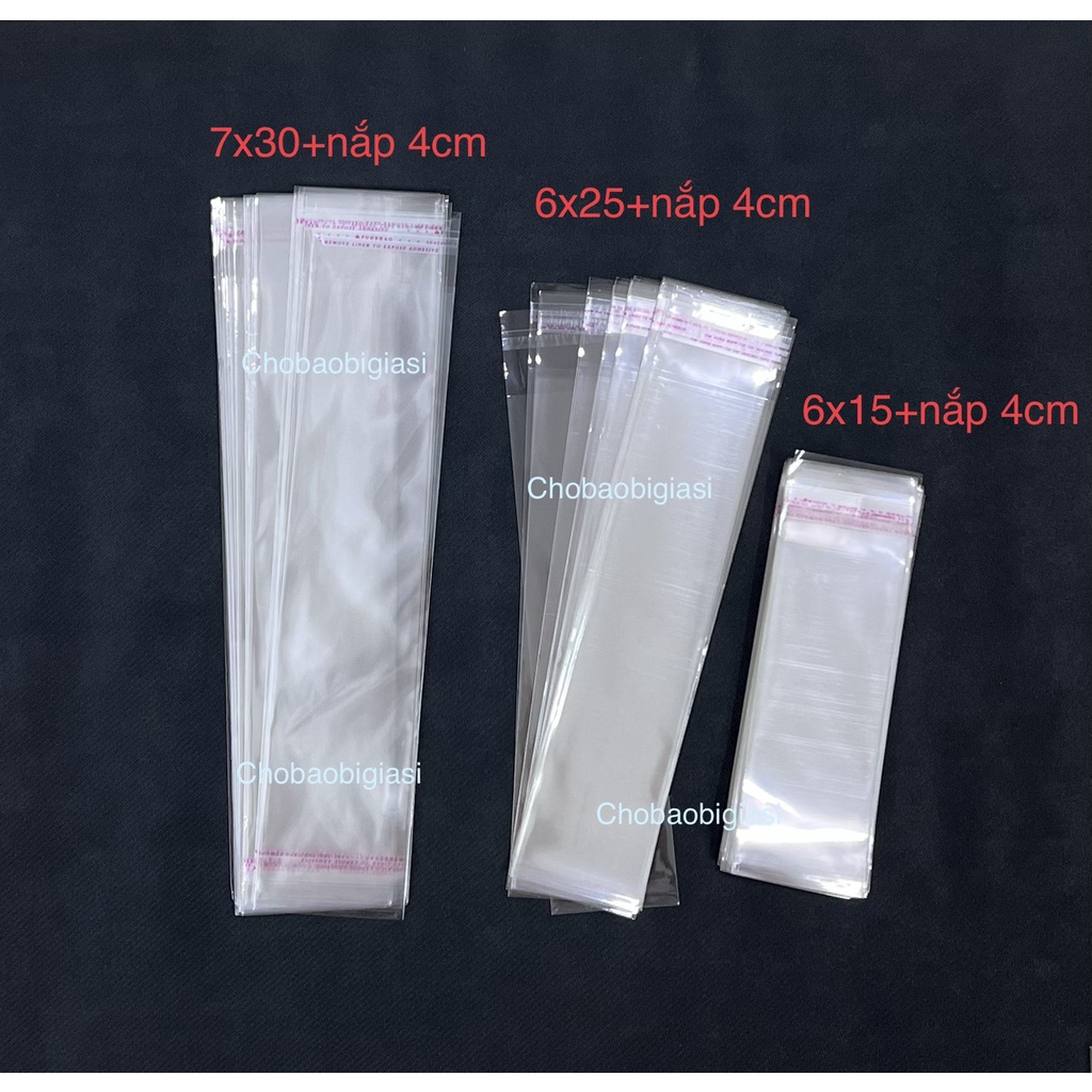 100g Túi Opp dán keo size 6x25cm + nắp 4cm đựng đũa, muỗng, tăm, khăn giấy (sp y hình)