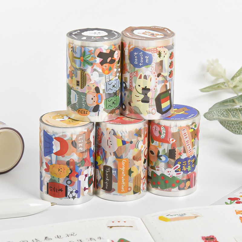 Washi tape gấu dễ thương nhiều màu sắc băng keo trang trí nhật ký họa tiết không thấm nước