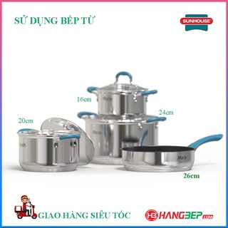 Bộ Nồi, Chảo Inox 304, Nồi 5 Đáy SUNHOUSE MAHA SHG506, Trọn Bộ Tiện Ích Cho Chị EM Nội Trợ