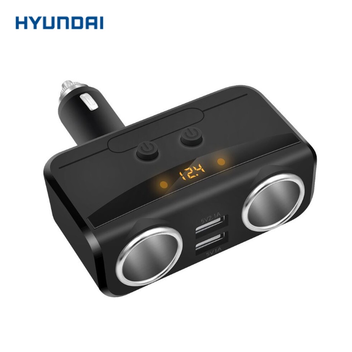 Bộ chia tẩu sạc ô tô nhãn hiệu Hyundai HY-32: Sạc nhanh Quick 3.0, điện áp 3.1A, 2 cổng USB