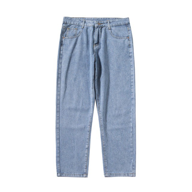 Quần Jean baggy Nam, nữ, quan bò jeans xanh trơn, ống suông, đứng, style Hàn Quốc phom rộng TR01