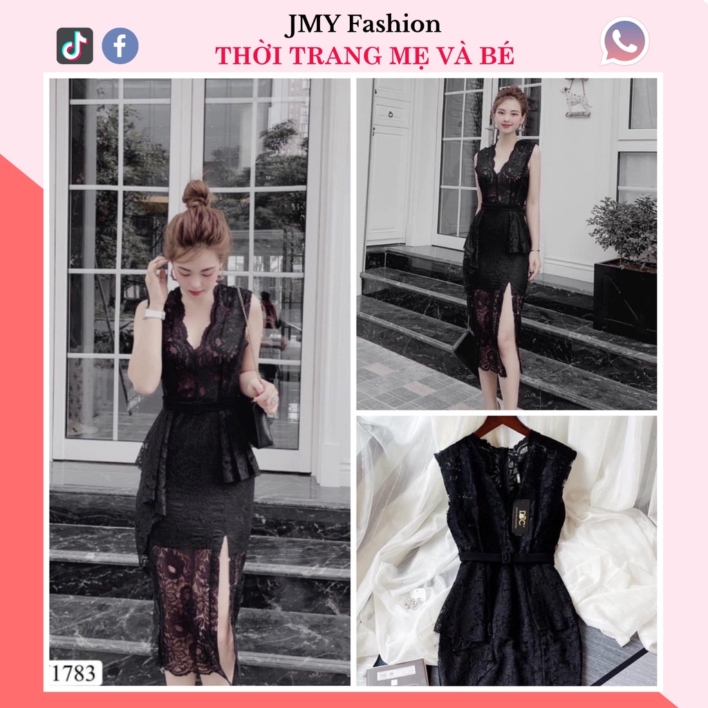 Váy ren đen ôm body cổ V xẻ tà (tặng kèm đai) - MC&DVC&ACC
