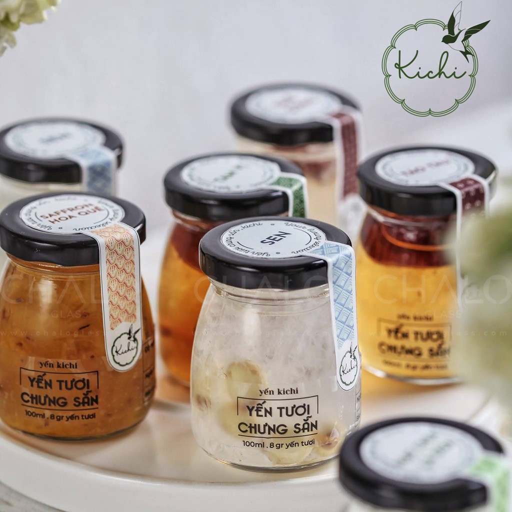 Hũ thủy tinh đựng yến chưng dáng tròn nắp thiếc 100ml
