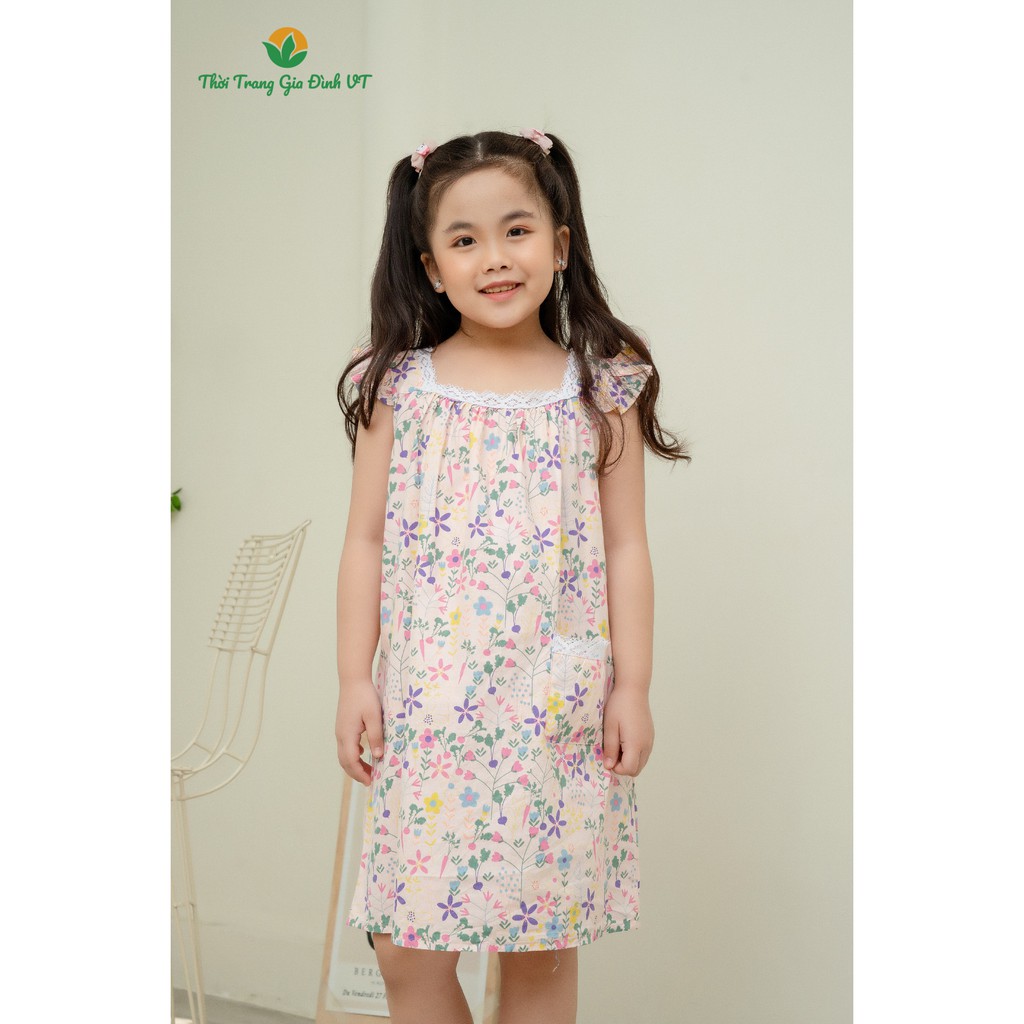 Váy cotton bé gái V62.2108 - Chất liệu mềm, mặc thoải mái - Thời Trang Gia Đình VT