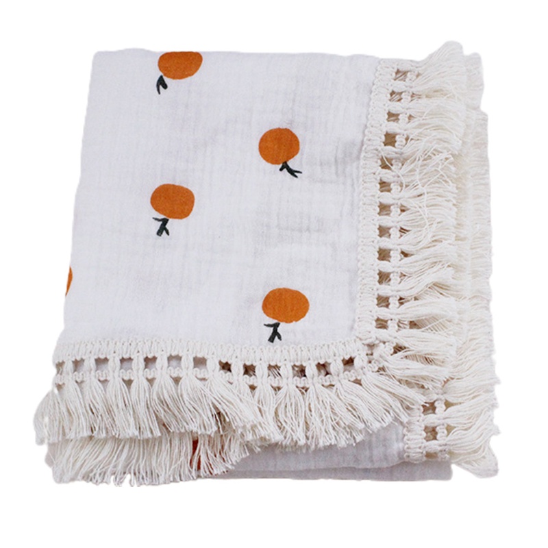 Chăn Quấn Em Bé 2 Lớp Chất Liệu Cotton Nguyên Chất Mềm Mại Phối Tua Rua Phong Cách Hồi Giáo Tiện Dụng
