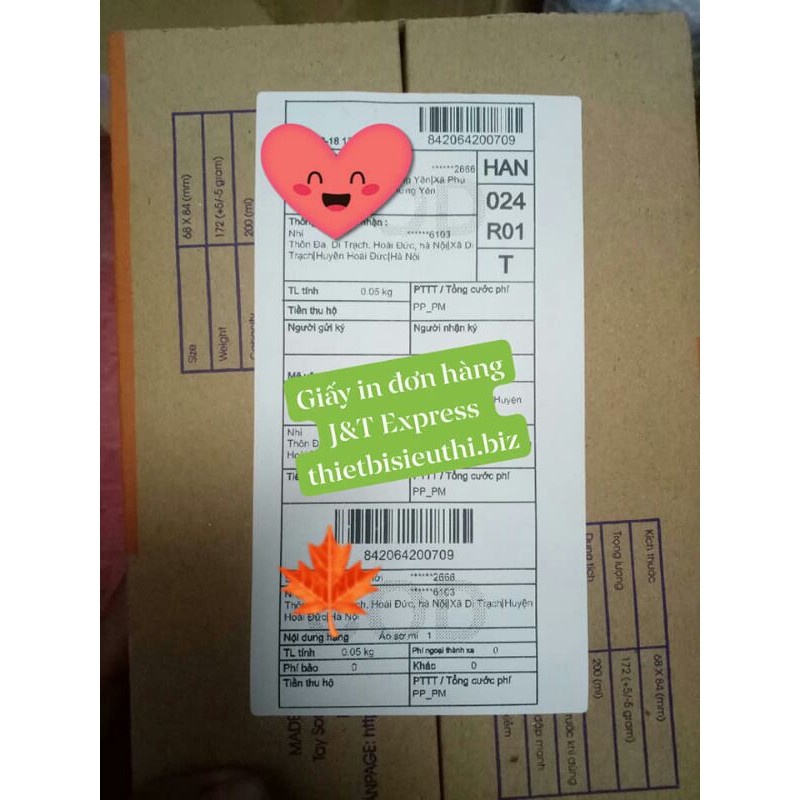 Giấy in đơn hàng J&amp;T, Giấy in nhiệt 75*150mm cuộn 30m
