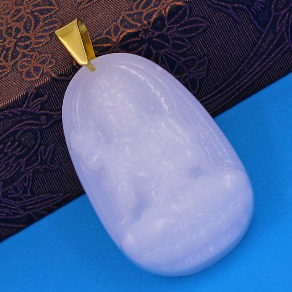 Mặt dây chuyền Đại Thế Chí Bồ Tát đá tự nhiên trắng 4.3cm - Phật bản mệnh tuổi Ngọ - Tặng kèm móc inox