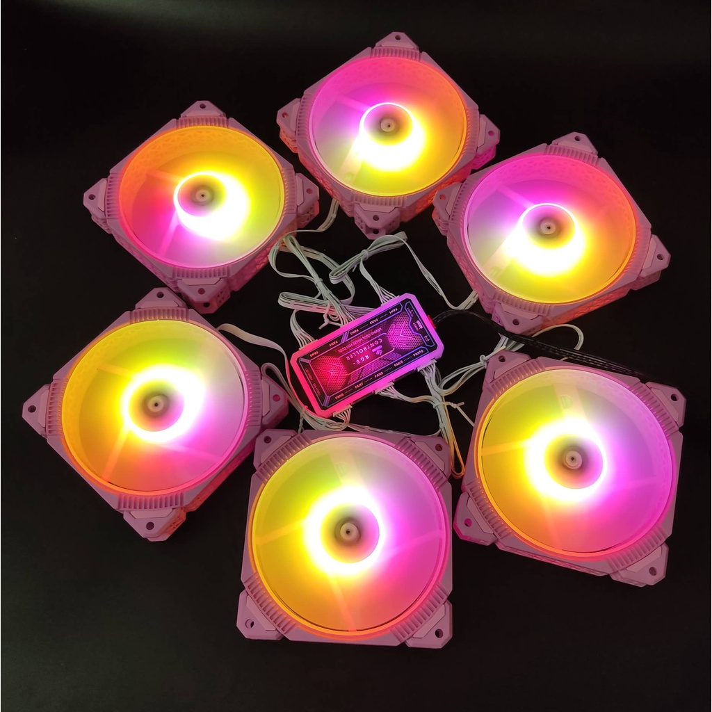 Bộ Quạt Tản Nhiệt Pink P1 12cm Fan Led RGB Đồng Bộ Mainboard - Hub Coolmoon - Nháy Nhạc