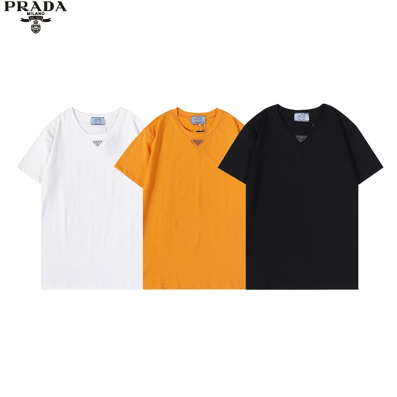 Thời trang thường ngày PRA - * - Áo thun ngắn tay nhãn tam giác kim loại, kiểu dáng giống nhau cho nam và nữ
