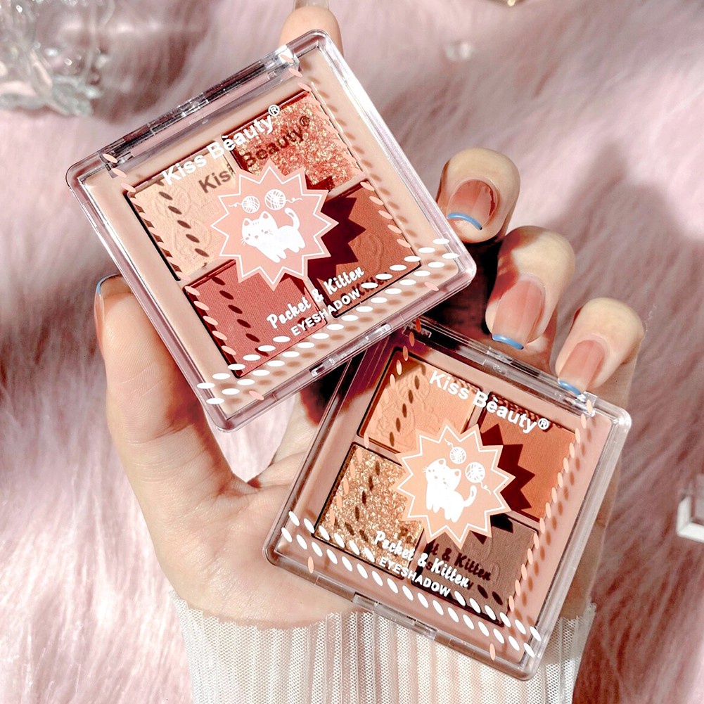 Bảng Phấn Mắt GECOMO 4 Màu Lì Và Ánh Ngọc Trai Kết Hợp Trang Điểm Kháng Nước Và Lâu Trôi