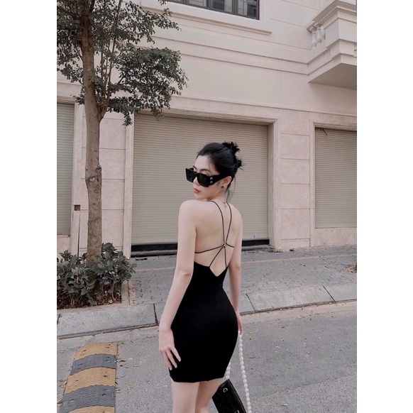 Đầm đen dây chéo (k về xanh) - Chitchitstore