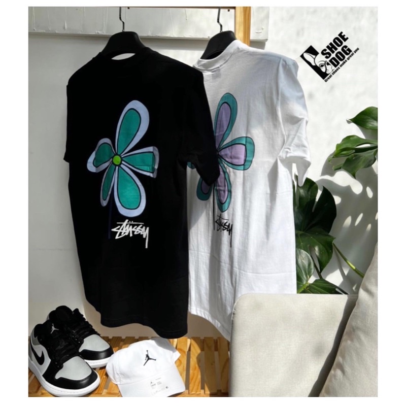 [Bao check chính hãng]Áo thun Stussy hoa Flower màu trắng đen rel