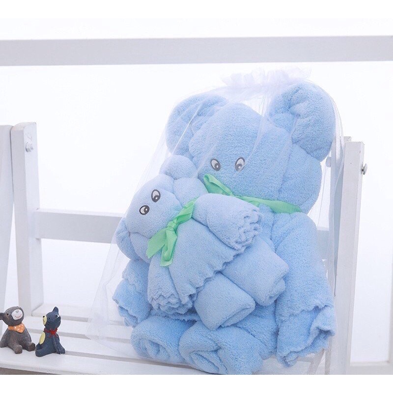 Set 2 Khăn Tắm Hình Gấu Bông Cho Bé