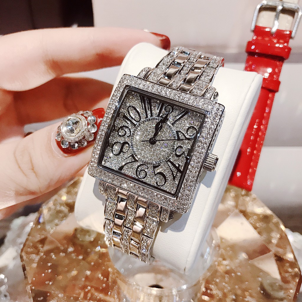 Đồng Hồ Davena Nữ Mặt Vuông Đính Đá Silver Chính Hãng 37mm
