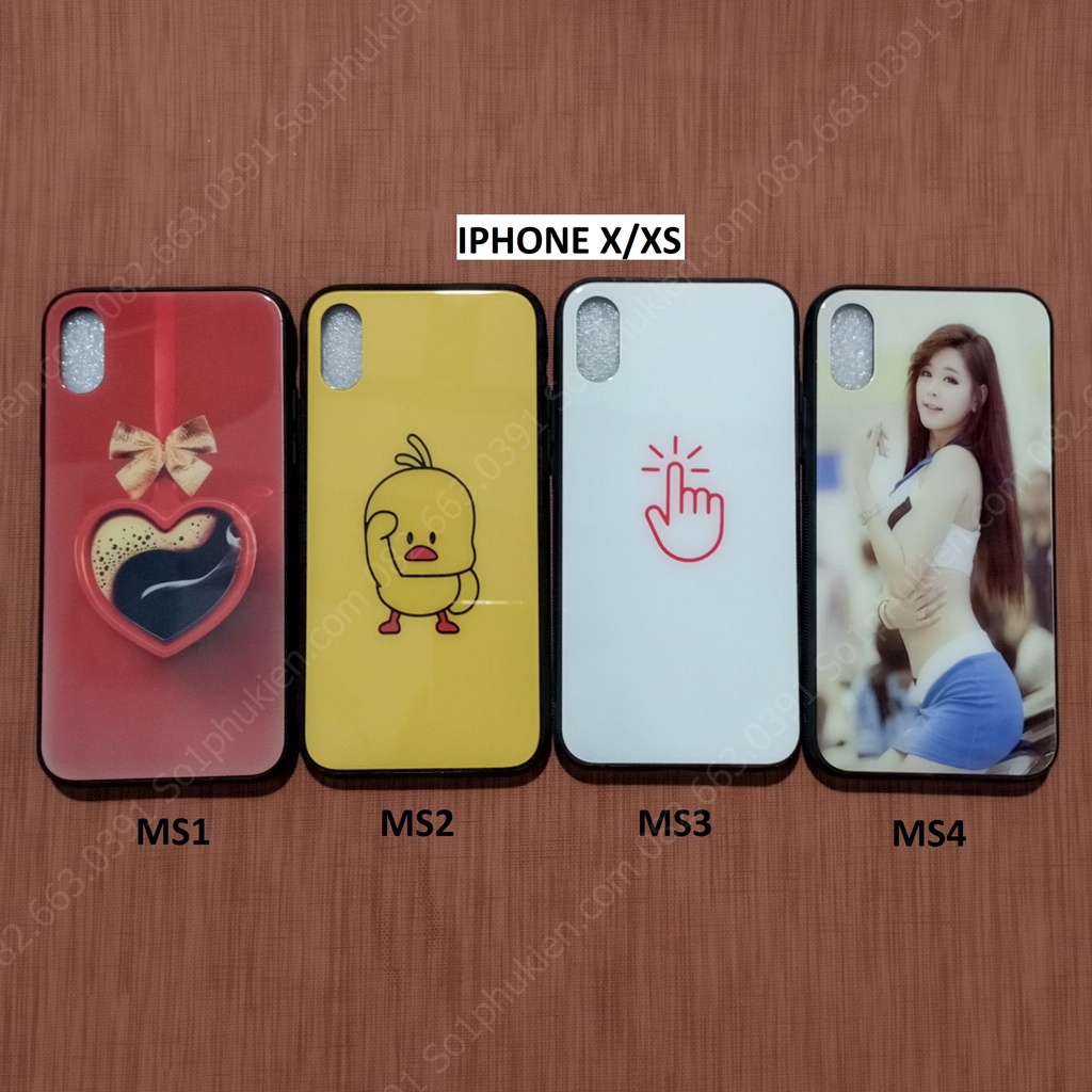 Ốp lưng kính cường lực iphone X/XS bóng bẩy siêu đẹp, viền dẻo đen silicon