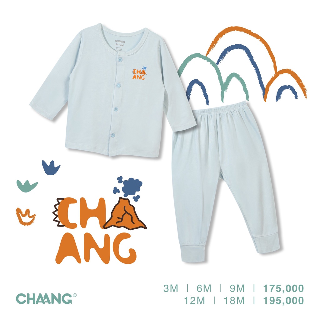 Bộ dài tay cúc giữa Chaang vải cotton mềm mịn